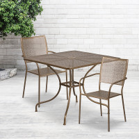 Flash Furniture CO-35SQ-02CHR2-GD-GG 35.5" Square Table Set with 2 Square Back Chairs in Gold